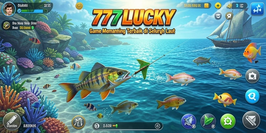 Screenshot gameplay 777LUCKY menunjukkan momen menangkap ikan besar.