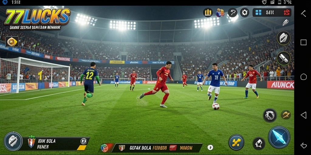 Tampilan gameplay dari 77LUCKS dengan grafis menakjubkan dan aksi seru di lapangan.