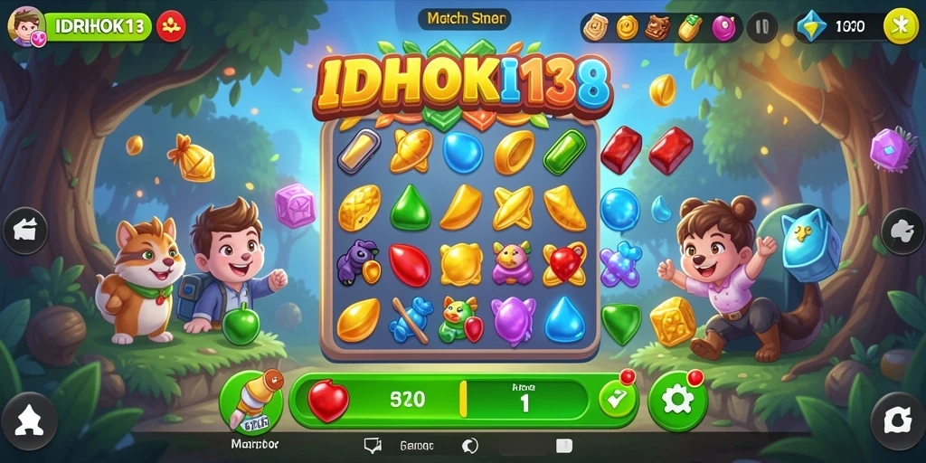 Tampilan gameplay seru dari IDRHOKI138 dalam genre Match-3.