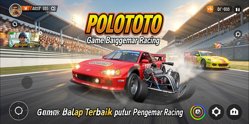 Screenshot gameplay POLOTOTO menampilkan aksi balapan yang mendebarkan.
